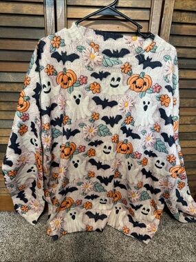 Halloween Sweater - Orange & Black Pumpkin Ghost Print